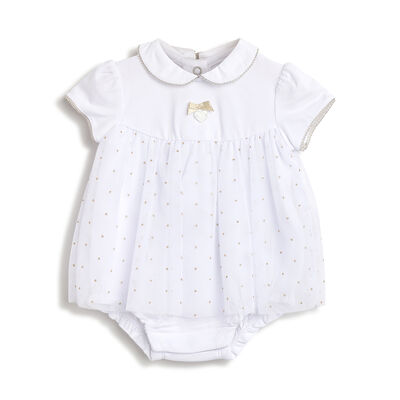 Girls White Printed Short Sleeve Rompers